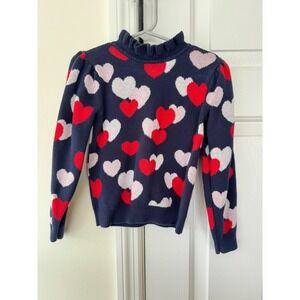 Janie and Jack Kids Navy Blue Heart Print Mock Neck Sweater Size 4
